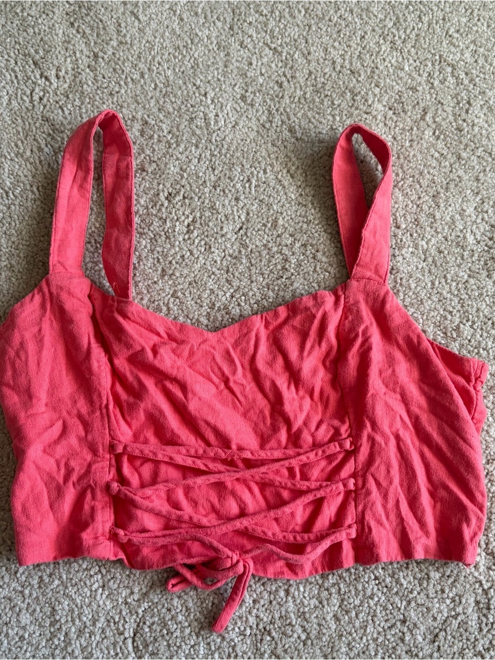 Abercrombie And Fitch Coral Red Linen Blend Summer Beach Lace Up Crop Size Large